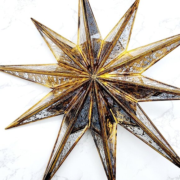 Pottery Barn Mirrored Gold Star Christmas Tree Topper Holiday Cottage 14 In NEW - Picture 4 of 10